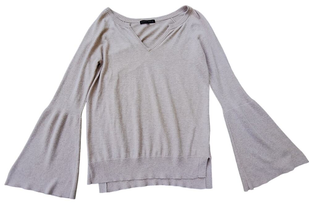 Sanctuary Bell Sleeves V neck Cotton blend Light Sweater Tan Beige Size S oversz